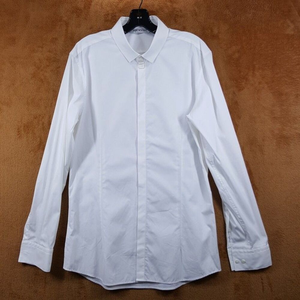 NEIL BARRETT Shirt Mens Large White Button Down Fitted Slim Long Length